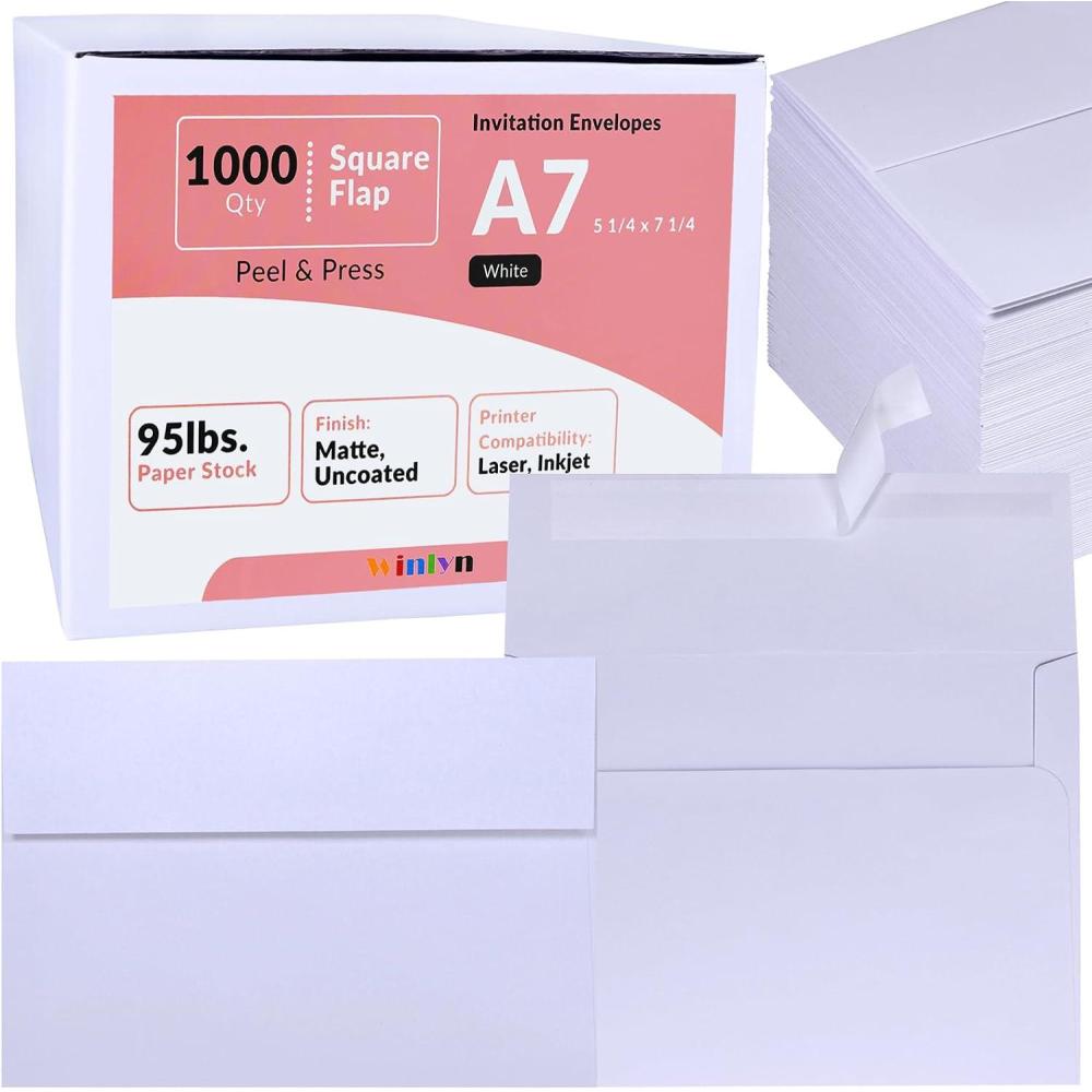 image500 Pcs White A7 Invitation Envelopes 5 14 x 7 14 Square Flap Envelopes Self Seal 95lb for Wedding Shower Birthday Bussiness Graduation Mailing Invitation Announcement 5 x 7 Greeting Cards PhotosA7 1000 pcs white