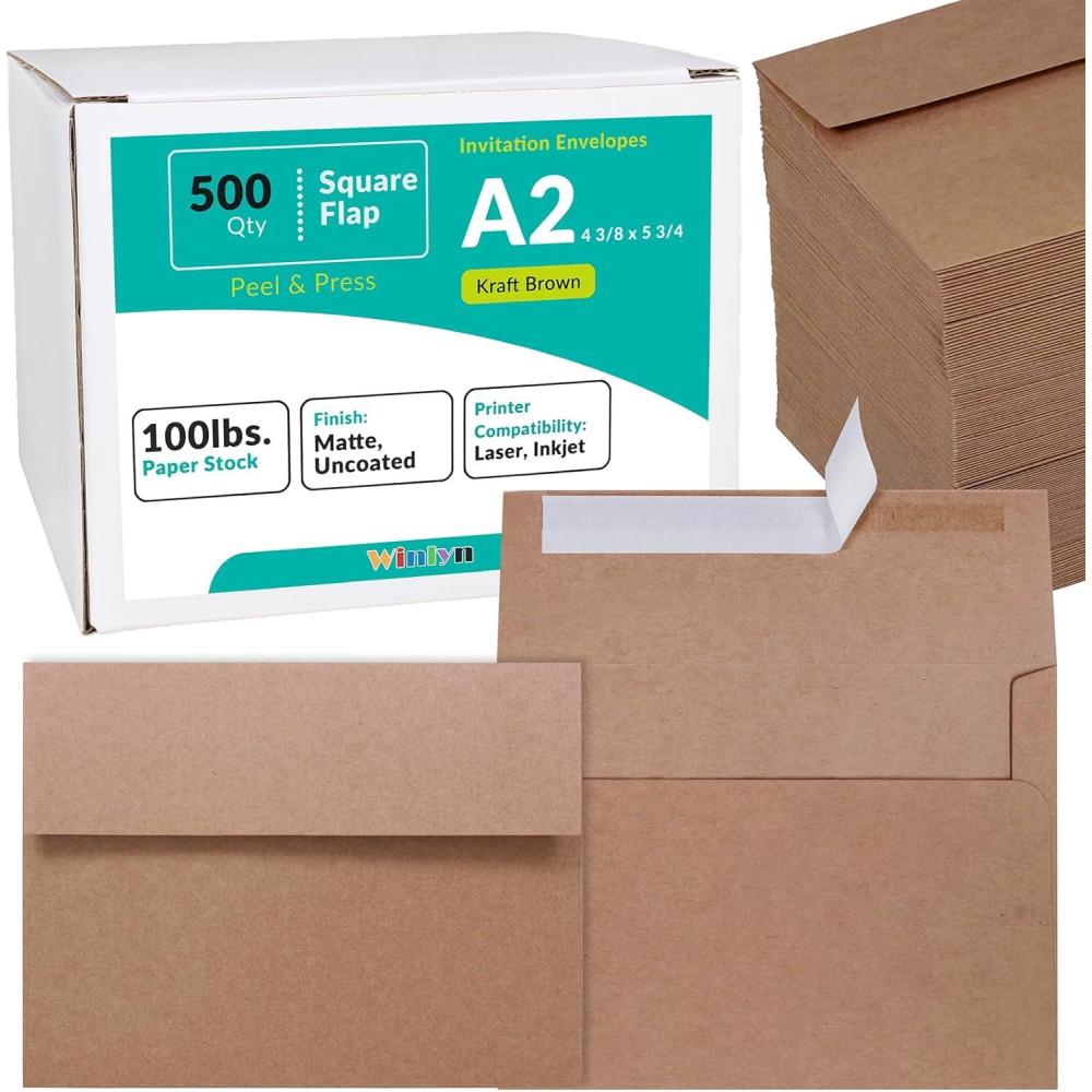 image500 Pcs White A7 Invitation Envelopes 5 14 x 7 14 Square Flap Envelopes Self Seal 95lb for Wedding Shower Birthday Bussiness Graduation Mailing Invitation Announcement 5 x 7 Greeting Cards PhotosA2 Brown Kraft