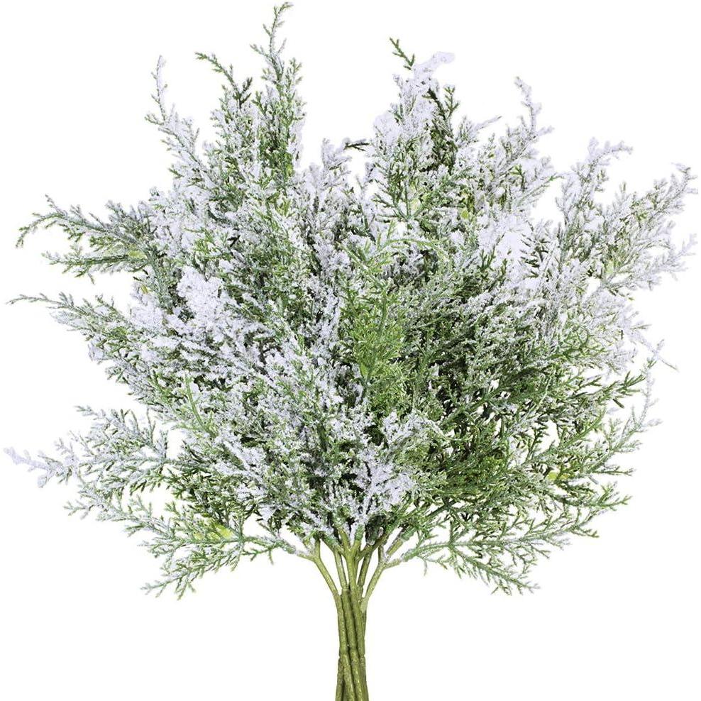 image6 Pack Snowy Artificial Cedar Picks Stems Frosted Faux Cedar Spray Christmas Cedar Greenery Branches for Holiday Season Floral Arrangement Centerpiece Winter Wedding Decorations 20quot TallSnowy