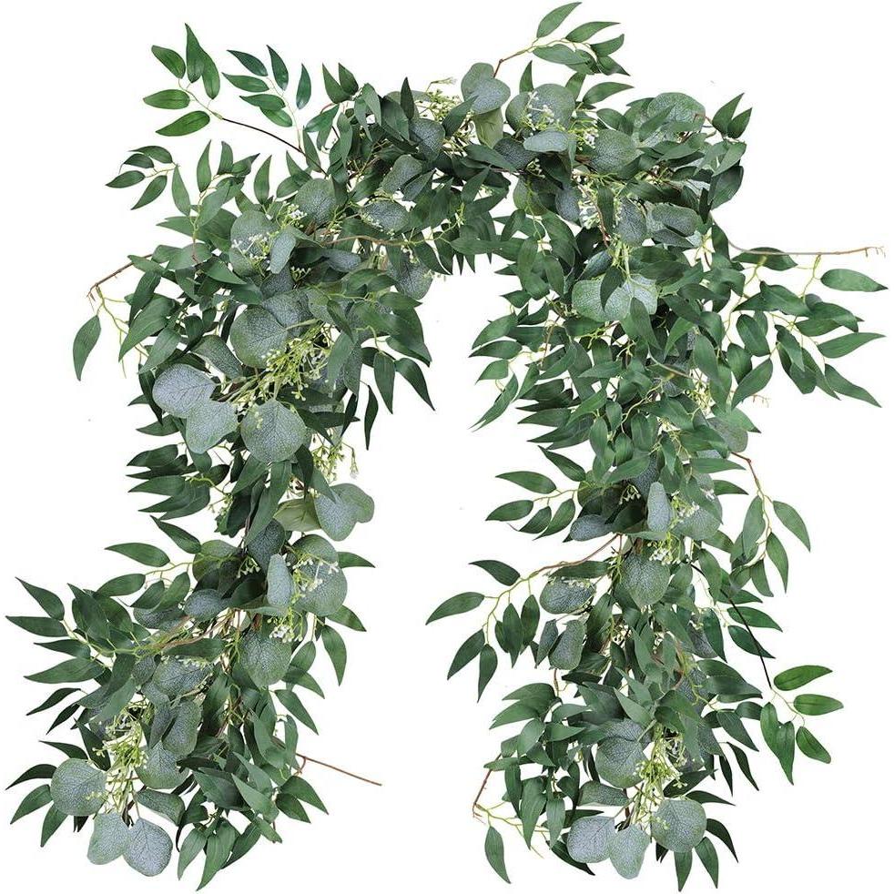 imageFake Greenery Garlands Artificial Silver Dollar Eucalyptus Garland in Grey Green and Willow Twigs Garland Intertwined Together for Rustic Wedding Arch Swag Doorways Table Runner Decoration