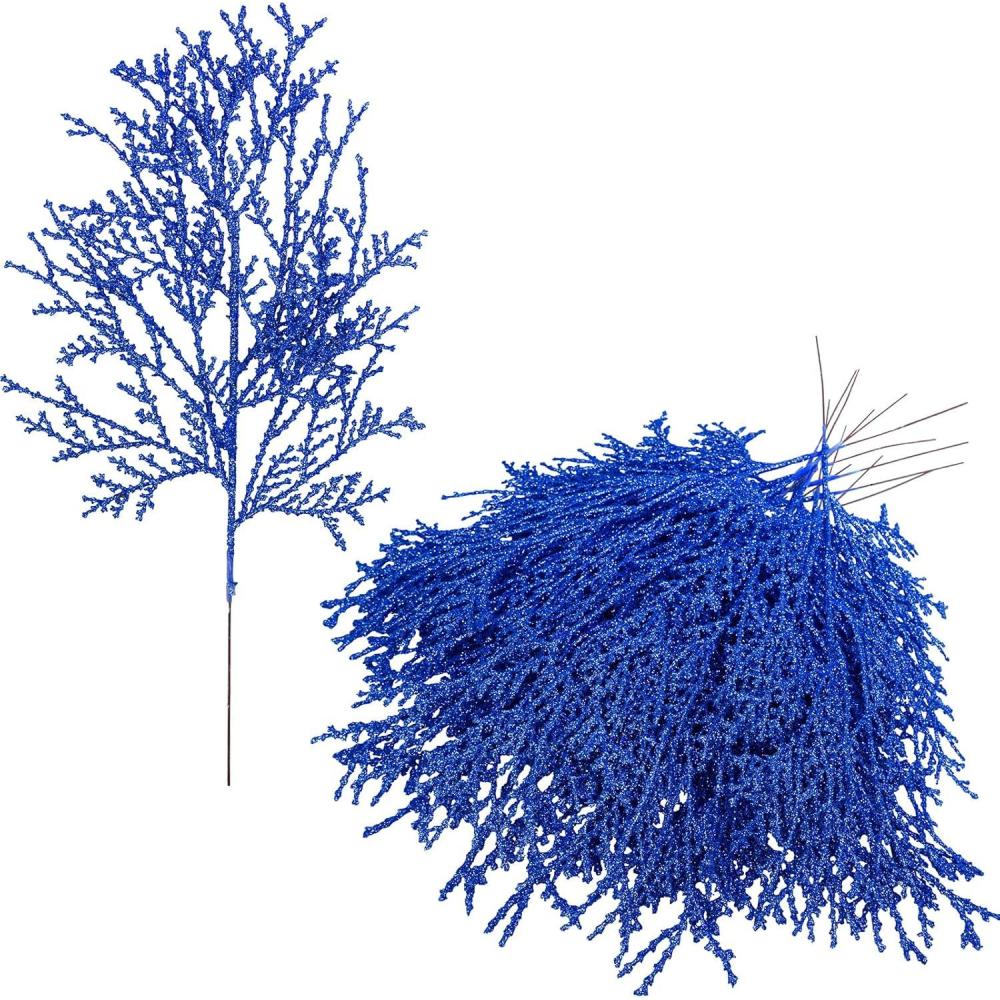 imageWinlyn 15 Pcs Silver Glitter Artificial Cedar Sprigs Picks Faux Cedar Branches Stems Christmas Tree Picks Sprays 154quot H for Silver Christmas Tree Wreath Swag Winter Wedding Bouquet Centerpiece DcorBlue