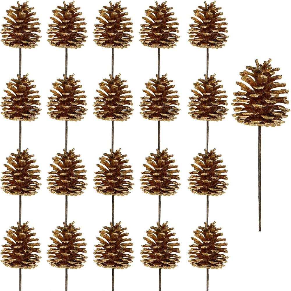 imageWinlyn 20 Pcs Natural Pine Cone Picks Christmas Pinecone Sprays Pinecones Ornaments with Wired Stems 69quot Tall for Rustic Christmas Tree Party Floral Arrangements Wreath Crafts Holiday DcorGold