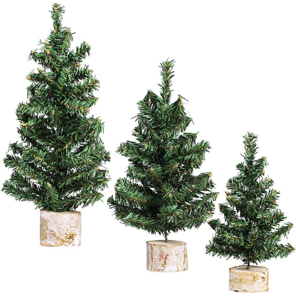 imageWinlyn 3 Pack Mini Canadian Pine Trees with Wood Bases Artificial Miniature Christmas Trees for Holiday Season Tabletop Decoration Centerpiece Displays Xmas Green Assorted Sizes 75quot 89quot 108quot