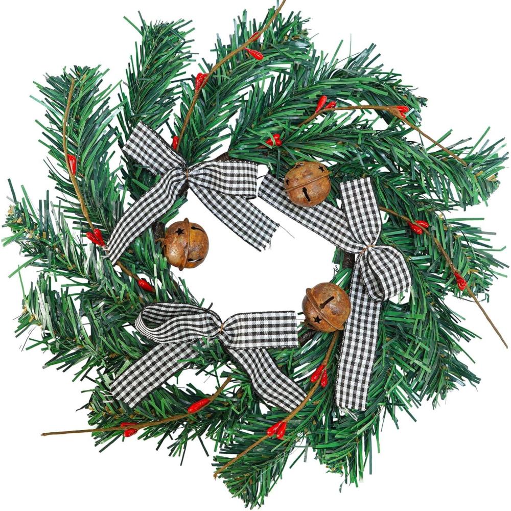 imageWinlyn 4 Pcs Artificial Frosted Cedar Pine Candle Rings Christmas Candle Holder Rings Wreaths Pine Cones Red Pip Berries Mini Window Mirror Wreaths 146quot Wide for Winter Holiday Table Farmhouse DcorJ