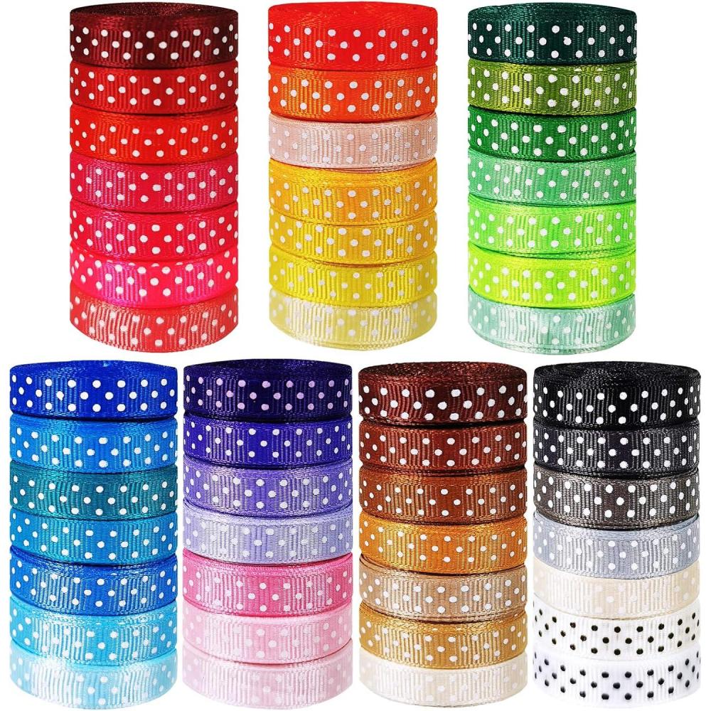 imageWinlyn 48 Rolls 48 Colors Solid Grosgrain Ribbons Rolls Fabric Ribbons Multicolor Ribbons Decorative Ribbons