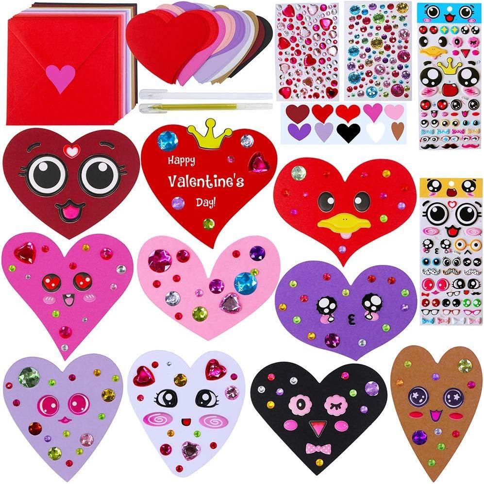 imageWinlyn 50 Sets DIY Paper Heart Cards and Envelopes Stickers 10 Styles of Blank Diecut Heart Cardstock Note Cards with Assorted Hearts Stickers for Mothers Day Valentines Day Greeting Love Gift