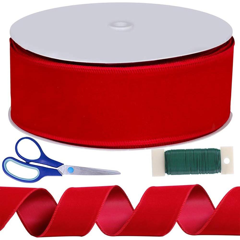 imageWinlyn 50 Yards Christmas Red Velvet Wired Ribbon 212quot Wide Large Xmas Ribbon Trim Gift Wrapping Bow Craft for Christmas Indoor Outdoor Tree Wreath Bows Clothing Party Gift Embellishment