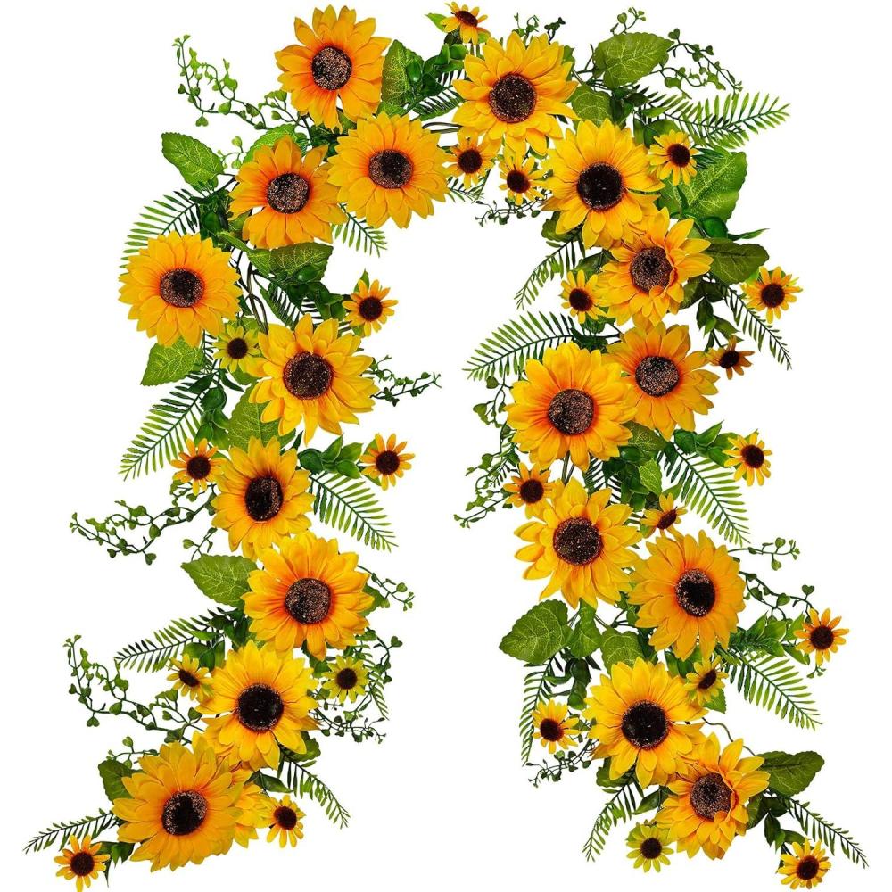 imageWinlyn 6 Long Artificial Sunflower Garland Hanging Sunflower Vine Greenery Garland with 49 Pcs Sunflower Heads for Fall Autumn Holiday Wedding Arch Home Mantel Doorway Table Backdrop Decoration