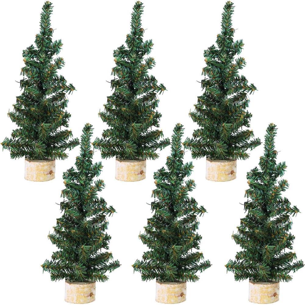 imageWinlyn 6 Pack Small Mini Artificial Christmas Trees Canadian Pine Tree with Wooden Base Small Tabletop Trees 13quot Tall for Holiday Party Christmas Village DIY Crafts Mantel Table Centerpiece Dcor11 Inch