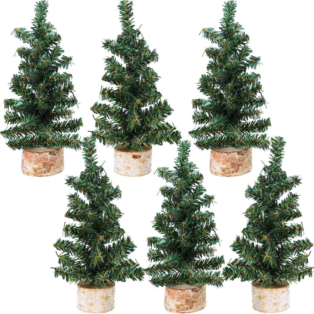 imageWinlyn 6 Pack Small Mini Artificial Christmas Trees Canadian Pine Tree with Wooden Base Small Tabletop Trees 13quot Tall for Holiday Party Christmas Village DIY Crafts Mantel Table Centerpiece Dcor8 Inch