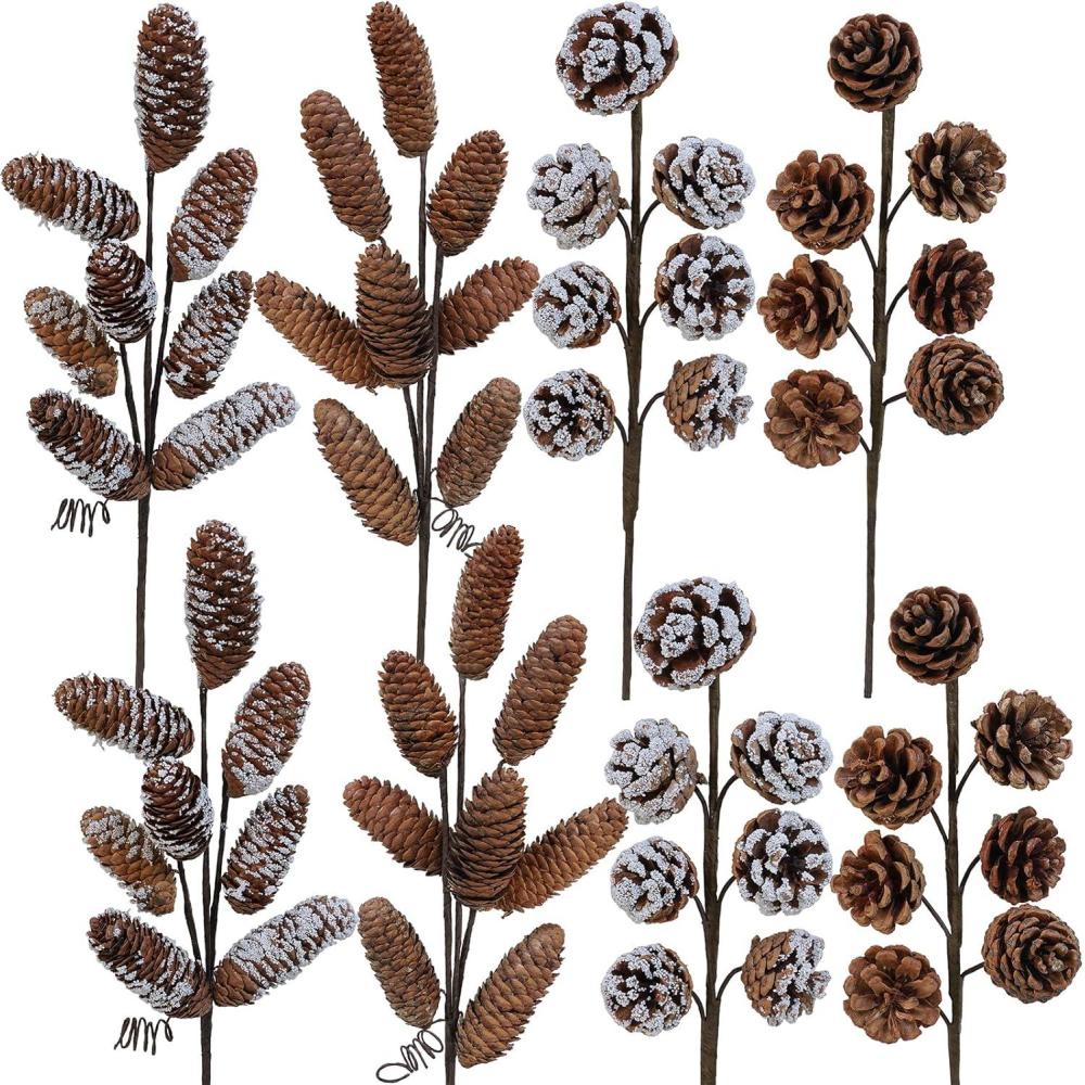 imageWinlyn 8 Pcs Snowy Natural Pinecone Picks Sprays Christmas Picks Spruce Pine Cones Branches Ornaments 14quot Tall for Christmas Tree Rustic Floral Arrangements Wreath Holiday Centerpiece Winter Dcor