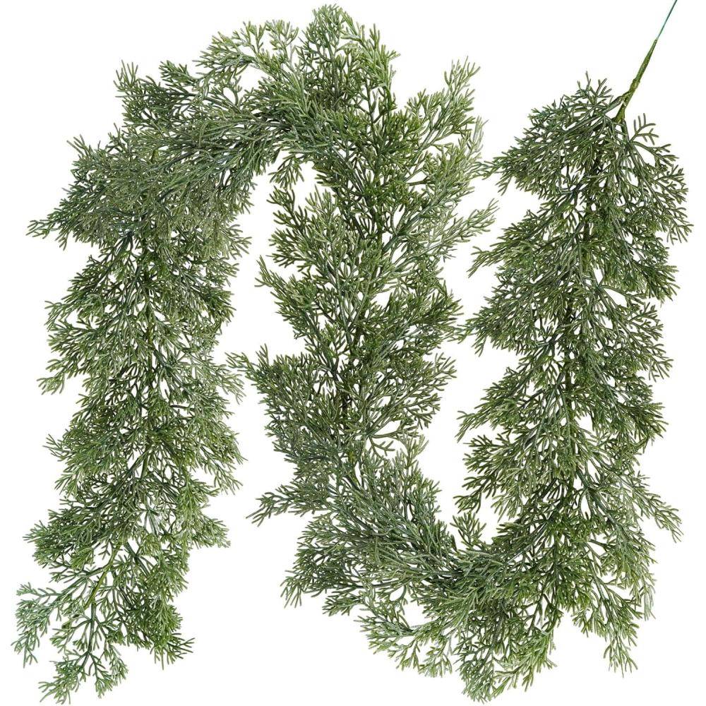 imageWinlyn Christmas Artificial Cedar Pine Greenery  52 Ft Cypress Garland for Home Holiday Decor Seasonal Wreath Mantel Banister Dinner Table Centerpiece