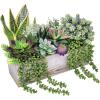 14 Pcs Assorted Artificial Succulents Fake Plants in Rectangular Wooden Pots Artificial Potted Succulents Plants Arrangement for Table Centerpiece Windowsill Shelf Mantel Tropical Greenery Decor