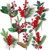 16 Pack Artificial Christmas Picks Assorted Red Berry Picks Stems Faux Pine Picks Spray with Pinecones Apples Holly Leaves for Christmas Floral Arrangement Wreath Winter Holiday Season Décor