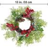 2 Pcs Artificial Snowy Cedar and Berry Candle Rings Christmas Candle Holder Rings Faux Cedar Twigs Wreath Mini Window Mirror Wreaths 12.6″ Wide with Pine Cones Holly Leaves for Holiday Season Winter