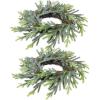 2 pcs Artificial Frosted Cedar and Pine Cone Candle Rings Christmas Candle Holder Rings Faux Cedar Twigs Wreath Mini Window Wreaths 11.8″ Wide for Christmas Holiday Winter Season Decoration