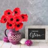 24 pcs Artificial Red Flower Stems PU Real Touch Flower Fake Flowers in Red with Black Center 11.6″ Tall for Wedding Bouquets Corsages Centerpiece Floral Arrangements