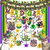 38 Pcs Mardi Gras Party Swirls Hanging Foil Swirl Streamers with Mardi Gras Banner Tinsel Garland Crepe Paper Streamers for Mardi Gras New Orleans Bachelorette Birthday Ceiling Backdrop Decoration