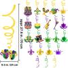 38 Pcs Mardi Gras Party Swirls Hanging Foil Swirl Streamers with Mardi Gras Banner Tinsel Garland Crepe Paper Streamers for Mardi Gras New Orleans Bachelorette Birthday Ceiling Backdrop Decoration