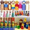 50 Sets Assorted Unfinished Wooden Peg Doll Bodies Family Doll Bodies Craft 5 Natural Solid Wood Toy People Shapes DIY Wood Craft Supplies for Nativity Scene Doll House Family Portrai Ativity