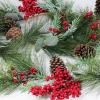 6′ Long Christmas Artificial Pine Needle Garland Wired Rustic Twig Vine Birch with Assorted Faux Red Berries Eucalyptus Leaves Natural Pine Cones Fir Sprigs Holiday Season Winter Decor