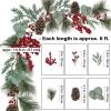 6′ Long Christmas Artificial Pine Needle Garland Wired Rustic Twig Vine Birch with Assorted Faux Red Berries Eucalyptus Leaves Natural Pine Cones Fir Sprigs Holiday Season Winter Decor