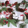 Artificial Christmas Pine Garland with Berries Pinecones Spruce Eucalyptus Leaves Cotton Balls Winter Greenery Garland for Holiday Season Mantel Fireplace Table Runner Centerpiece Décor 6 feet