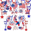 Bulk Patriotic Party Decoration Assortment Red White Blue Crepe Paper Streamers Hanging Swirls Foil Steamers with Assorted American Flag Star Cutouts for 4th of July Independence Day Memorial Day