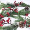 Christmas Artificial Pine Garland with Spruce Cypress Berries Frosted Pinecones Winter Greenery Garland for Holiday Season Mantel Fireplace Table Runner Centerpiece Decoration 6.6 feet