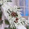 Winlyn 12 Pcs Christmas Artificial Pine Branches White Glittered Pine Needles with Pinecone and Berries Christmas Floral Picks 14.2″ for White Christmas Tree Wreath Swag Holiday Winter Wedding Bouquet(White)