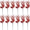 Winlyn 12 Pcs Christmas Artificial Pine Branches White Glittered Pine Needles with Pinecone and Berries Christmas Floral Picks 14.2″ for White Christmas Tree Wreath Swag Holiday Winter Wedding Bouquet(Red)