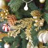 Winlyn 12 Pcs Christmas Artificial Pine Branches White Glittered Pine Needles with Pinecone and Berries Christmas Floral Picks 14.2″ for White Christmas Tree Wreath Swag Holiday Winter Wedding Bouquet(Gold)