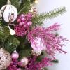 Winlyn 12 Pcs Christmas Artificial Pine Branches White Glittered Pine Needles with Pinecone and Berries Christmas Floral Picks 14.2″ for White Christmas Tree Wreath Swag Holiday Winter Wedding Bouquet(Pink)