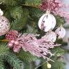 Winlyn 12 Pcs Christmas Artificial Pine Branches White Glittered Pine Needles with Pinecone and Berries Christmas Floral Picks 14.2″ for White Christmas Tree Wreath Swag Holiday Winter Wedding Bouquet(Rose Gold)