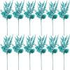 Winlyn 12 Pcs Christmas Artificial Pine Branches White Glittered Pine Needles with Pinecone and Berries Christmas Floral Picks 14.2″ for White Christmas Tree Wreath Swag Holiday Winter Wedding Bouquet(Teal)