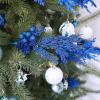 Winlyn 12 Pcs Christmas Artificial Pine Branches White Glittered Pine Needles with Pinecone and Berries Christmas Floral Picks 14.2″ for White Christmas Tree Wreath Swag Holiday Winter Wedding Bouquet(Blue)