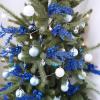 Winlyn 12 Pcs Christmas Artificial Pine Branches White Glittered Pine Needles with Pinecone and Berries Christmas Floral Picks 14.2″ for White Christmas Tree Wreath Swag Holiday Winter Wedding Bouquet(Blue)