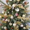 Winlyn 12 Pcs Christmas Artificial Pine Branches White Glittered Pine Needles with Pinecone and Berries Christmas Floral Picks 14.2″ for White Christmas Tree Wreath Swag Holiday Winter Wedding Bouquet(Gold)