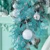 Winlyn 15 Pcs Silver Glitter Artificial Cedar Sprigs Picks Faux Cedar Branches Stems Christmas Tree Picks Sprays 15.4″ H for Silver Christmas Tree Wreath Swag Winter Wedding Bouquet Centerpiece Décor(Teal)