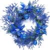 Winlyn 15 Pcs Silver Glitter Artificial Cedar Sprigs Picks Faux Cedar Branches Stems Christmas Tree Picks Sprays 15.4″ H for Silver Christmas Tree Wreath Swag Winter Wedding Bouquet Centerpiece Décor(Blue)