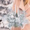 Winlyn 15 Pcs Silver Glitter Artificial Cedar Sprigs Picks Faux Cedar Branches Stems Christmas Tree Picks Sprays 15.4″ H for Silver Christmas Tree Wreath Swag Winter Wedding Bouquet Centerpiece Décor(Silver)
