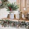 Winlyn 15″ H Farmhouse Christmas Centerpiece Rustic Metal Milk Vase with Artificial Pine Needle Cedar Red Berry Snowy Pinecone Christmas Floral Arrangement Decoration for Holiday Dining Table Mantel
