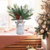 Winlyn 15″ H Farmhouse Christmas Centerpiece Rustic Metal Milk Vase with Artificial Pine Needle Cedar Red Berry Snowy Pinecone Christmas Floral Arrangement Decoration for Holiday Dining Table Mantel
