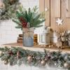 Winlyn 15″H Farmhouse Christmas Centerpiece Rustic Metal Milk Can Artificial Christmas Floral Arrangement with Pine Needle Cedar Red Berry Snowy Pinecone for Country Home Kitchen Holiday Mantel Table