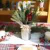 Winlyn 15″H Farmhouse Christmas Centerpiece Rustic Metal Milk Can Artificial Christmas Floral Arrangement with Pine Needle Cedar Red Berry Snowy Pinecone for Country Home Kitchen Holiday Mantel Table