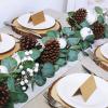 Winlyn 2 Pack White Pumpkin Garland with Eucalyptus Pinecones Berries Fall Foliage for Wedding Arch Thanksgiving Table Farmhouse Decor