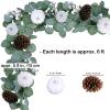 Winlyn 2 Pack White Pumpkin Garland with Eucalyptus Pinecones Berries Fall Foliage for Wedding Arch Thanksgiving Table Farmhouse Decor