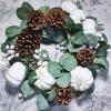 Winlyn 2 Pack White Pumpkin Garland with Eucalyptus Pinecones Berries Fall Foliage for Wedding Arch Thanksgiving Table Farmhouse Decor