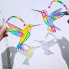 Winlyn 24 Sets Hummingbird Suncatcher Decorations DIY Window Paint Art Craft Kits Rainbow Bird Painting Kit for Kids Classroom Activities Birthday Spring Summer Camping Party Art Project