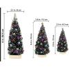 Winlyn 3 Pack Artificial Mini Tabletop Christmas Trees Tiny Frosted Bottle Brush Trees Decorated Small Sisal Trees with White Snow and Colorful Beads Winter Holiday Miniature Décor Assorted Sizes